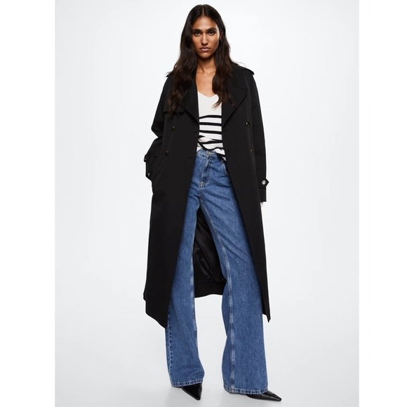 MANGO • Black Angela Trench Coat Winter Rain Jacket Work Classic - Picture 5 of 10